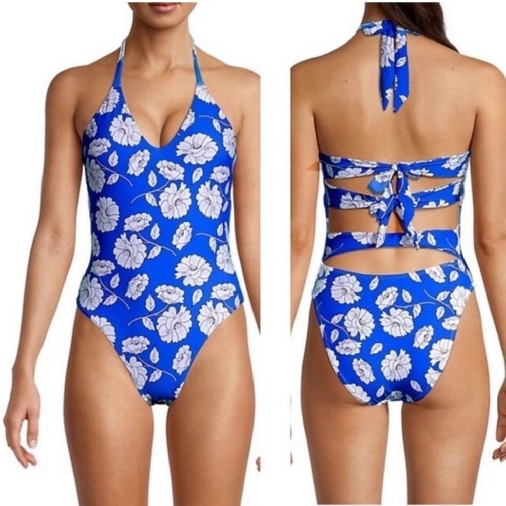 PQ Swim Petal And Sea By Pq Floral Knotted-Back One-Piece Swimsuit Size Large